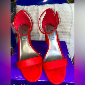 Red ankle strap heels